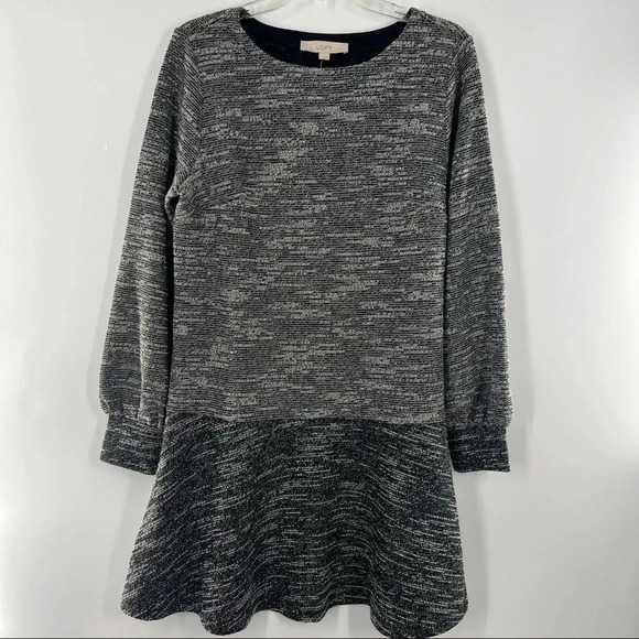 NWT LOFT Tweed Fit & Flare Long Sleeve Dress Size M - Picture 1 of 14